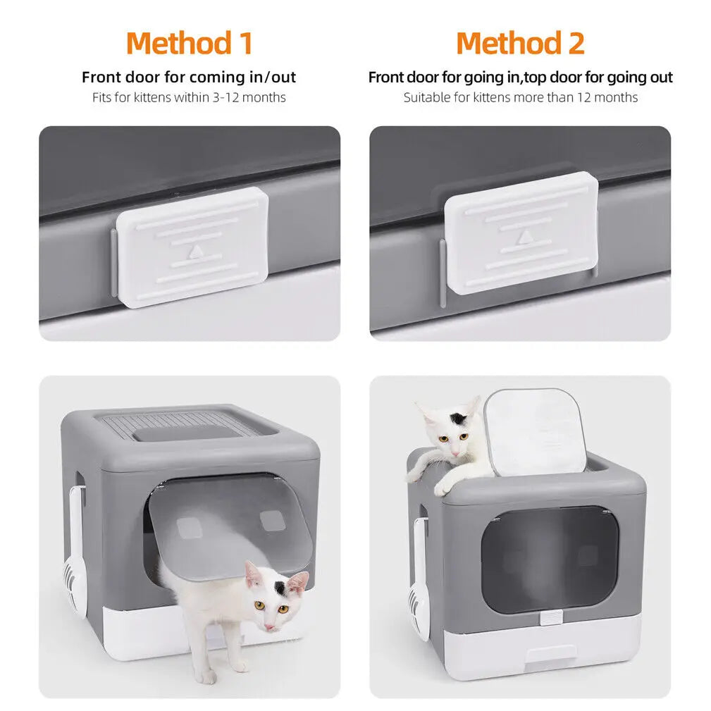Enclosed Sifting Cat Litter Box – Dual Entry with Scoop, Filter & Drawer