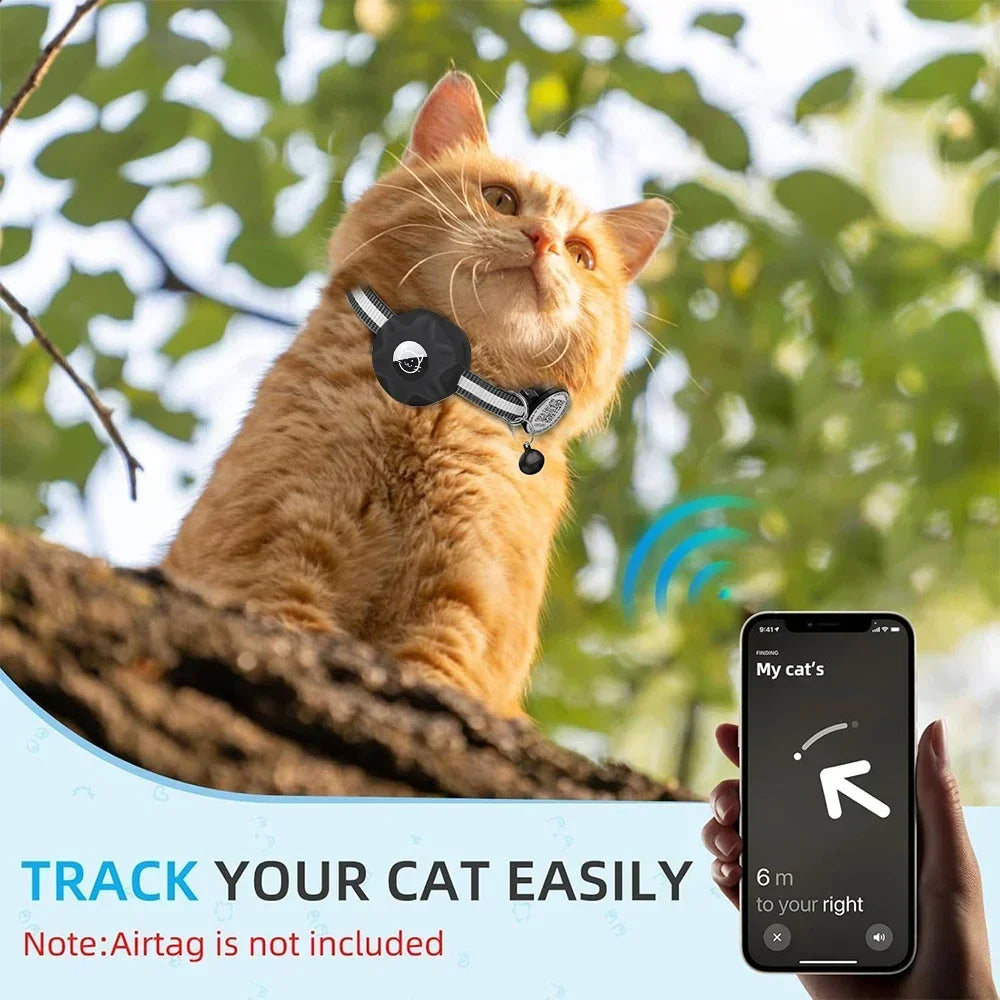 GPS Cat Collar with AirTag Holder, QR ID Tag & Bell – Reflective Anti-Lost Tracker Collar (Pink, Purple, Blue) - Bdba PK