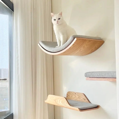 Wooden Cat Climbing Shelves Wall Mounted Cat Tree Sisal Scratching Post Pedal Hammock Indoor Kitten Playground Cats Accessories
