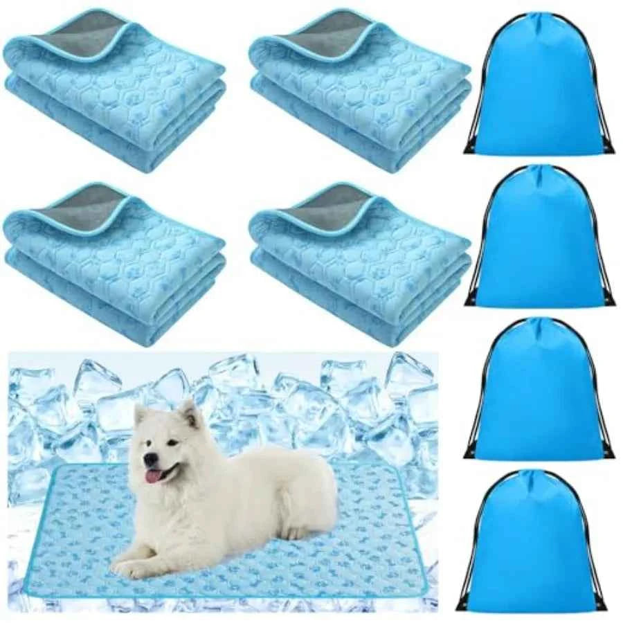 4 Pack Dog Cooling Mat with Storage Bag 40" x 28" Blue Ice Silk Cooling Mat for Dogs Cats Washable Foldable Pet Sleeping Pad fo