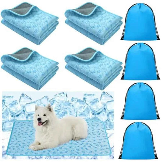 4 Pack Dog Cooling Mat with Storage Bag 40" x 28" Blue Ice Silk Cooling Mat for Dogs Cats Washable Foldable Pet Sleeping Pad fo