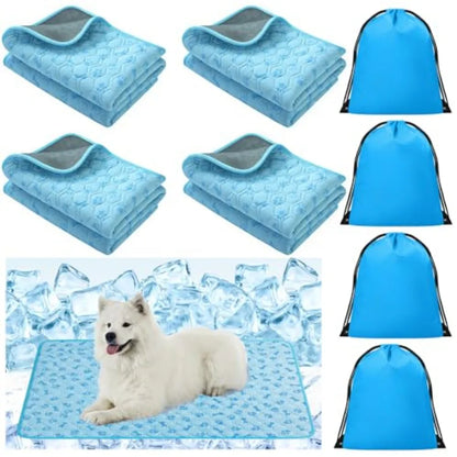 4 Pack Dog Cooling Mat with Storage Bag 40" x 28" Blue Ice Silk Cooling Mat for Dogs Cats Washable Foldable Pet Sleeping Pad fo