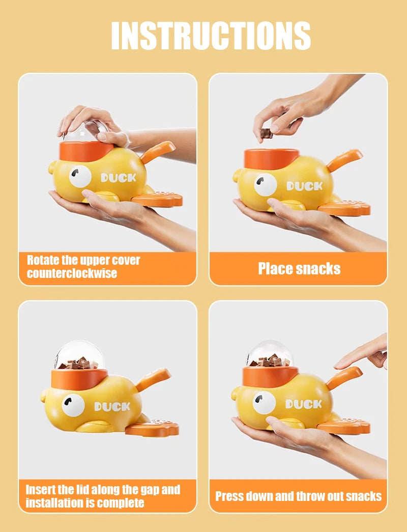 1PC Little Yellow Duck Pet Feeder Interactive Training Device For Cats And Dogs Food Dispensing By Pressing Automatic Feeder