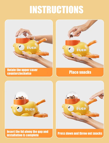 1PC Little Yellow Duck Pet Feeder Interactive Training Device For Cats And Dogs Food Dispensing By Pressing Automatic Feeder