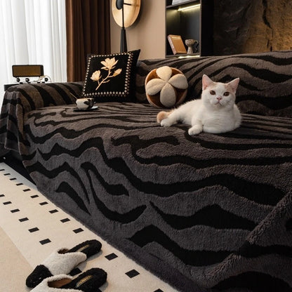 1PC Zebra Stripes Jacquard Fleece Warm Sofa Towel Thicken Blanket for Living Room Couch Decor