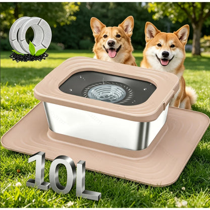 2.64gal Stainless Steel Dog Water Bowl, No Spill Anti-Splash Dog Bowls with XXL Mat, Spill-Proof Slow Feeder for Messy Drinkers, Heavy Duty Pet Bowls for Indoor/Outdoor Use, Black
