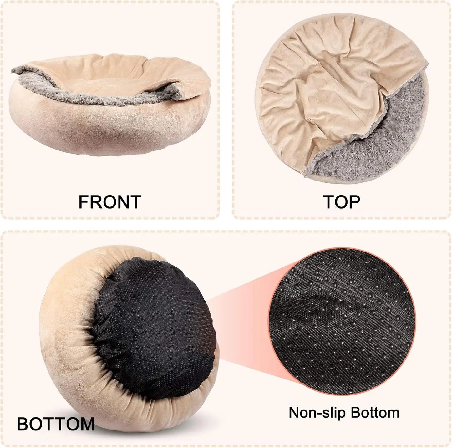 23" Donut Pet Bed with Hooded Blanket, Anti-Anxiety Burrow Cave, Cozy Machine Washable, for Small Dogs & Cats up to 20lbs