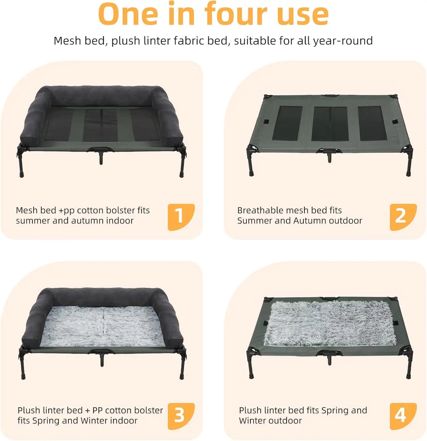 Outdoor Elevated Dog Bed Cooling Raised Pet Lounger Bed Mesh Cot Sleep Camping Bed with Detachable Plush Bolster