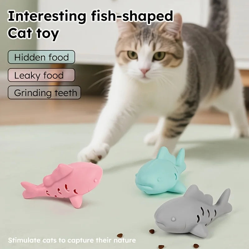 Pet's Chew Toy - Silicone Treat Dispenser Teeth Grinding & Mental Enrichment,  Bite-Proof for Small Pets, Vibrant Fish Design