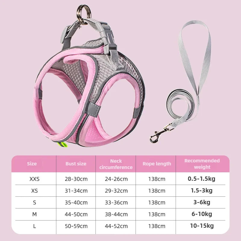 Pet Things Cat Accessories Cute Adjustable Cat Collar and Leash Set for Walking Safe Reflective Soft Comfortable Vest - Bdba PK