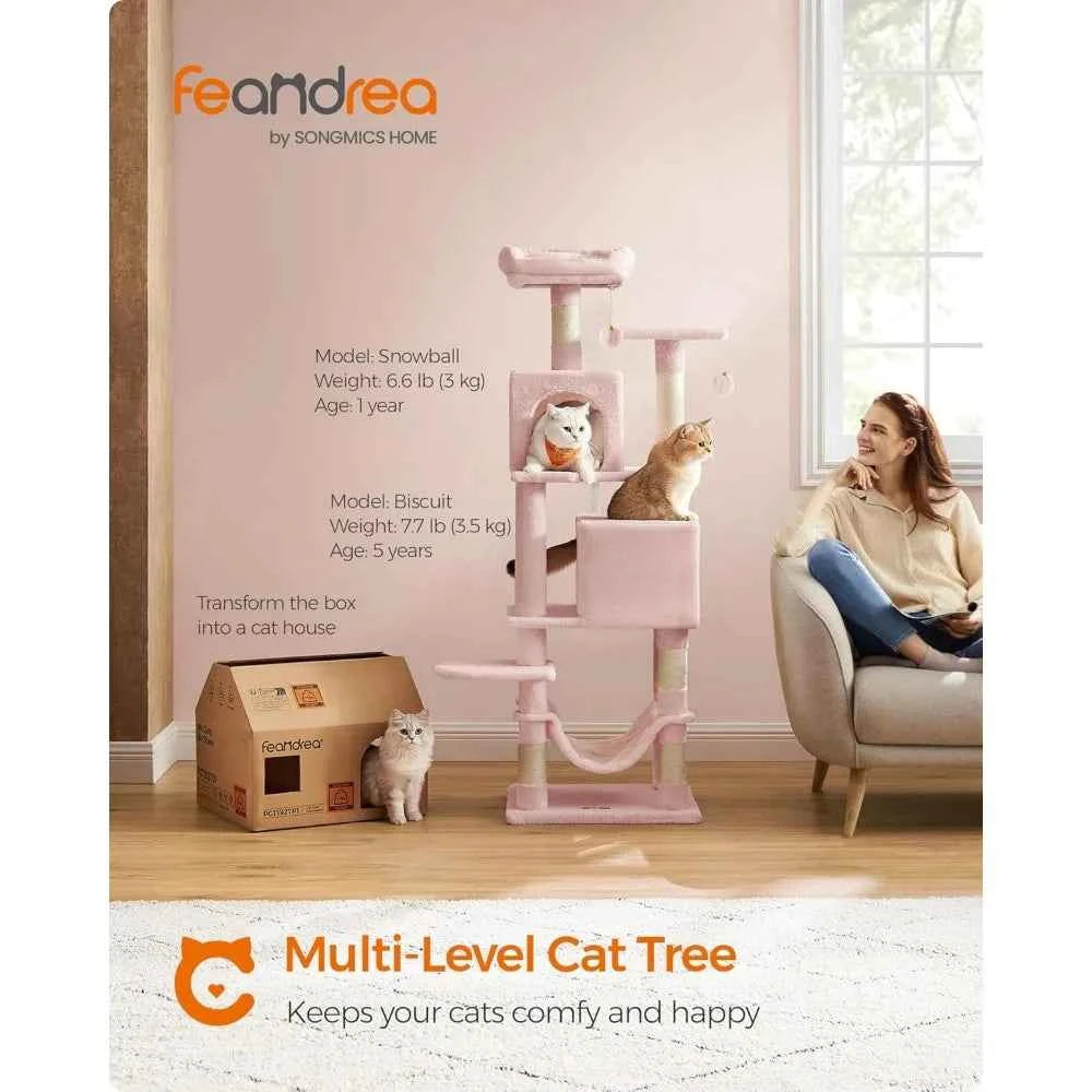 Tall Multi Level Cat Tree Condo with Scratching Posts Perches Caves Hammock and Toys