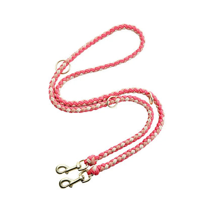 Hand-Knitted Leather Pet Collar Leash Set Multi-Colored Stripe Dog Collar Soft Adjustable Braided Dog Collar with Metal Buckle