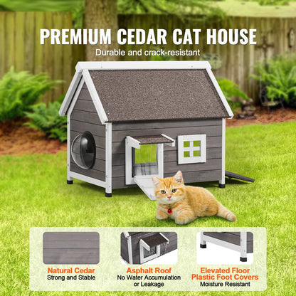 SucceBuy Weatherproof Cedar Outdoor Cat House – Multi-Cat Feral Shelter with Side Door (22"×30"×26") - Bdba PK