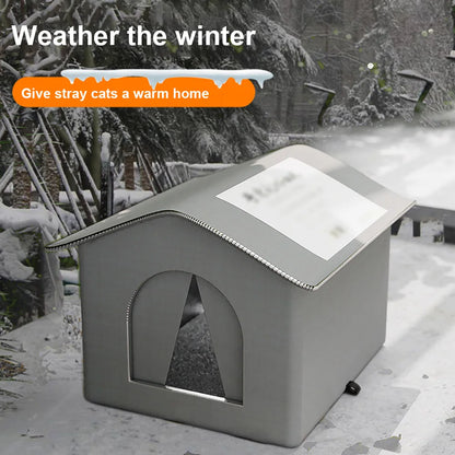 Waterproof Cold-Resistant Outdoor Pet Tent – Enclosed Winter Warm House for Stray Cats & Dogs (Gray) - Bdba PK