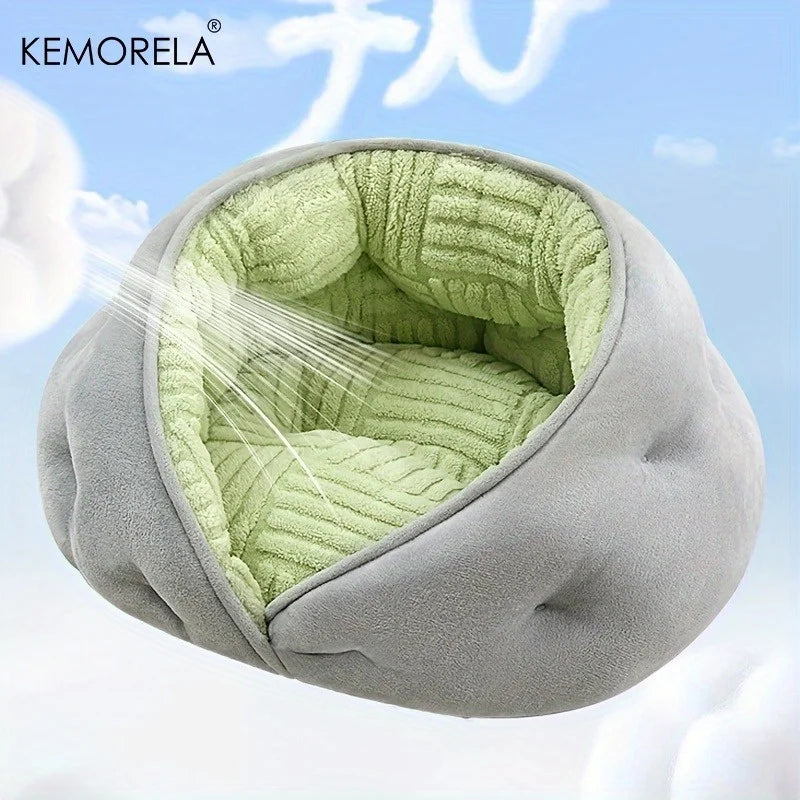 KEMORELA Cozy Semi-Closed Lace Pet Nest with Thickened Warmth, Winter Design Machine Washable, for Small Dogs & Cats,Cat Shelter