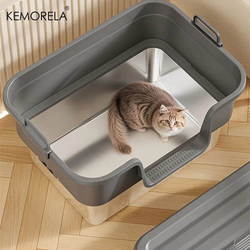 XL Enclosed Cat Litter Box with Stainless Steel Base, Odor Control & Anti-Splash, Easy Clean Removable Top for Large Breed Cats