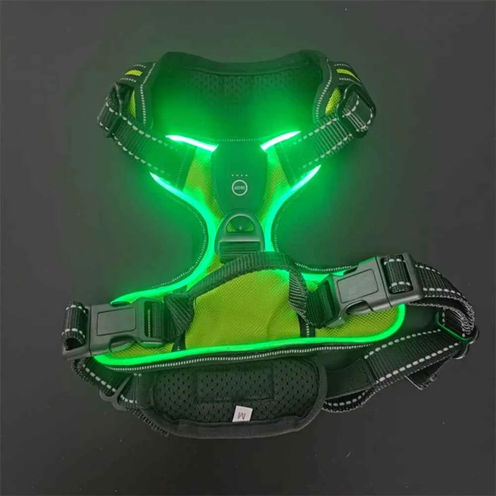 Durable Light Up LED Dog Harness Adjustable Flashing Luminous Pet Chest Strap Padded Collar Soft Dog Glow Vest for Night Walking
