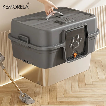 XL Enclosed Cat Litter Box with Stainless Steel Base, Odor Control & Anti-Splash, Easy Clean Removable Top for Large Breed Cats