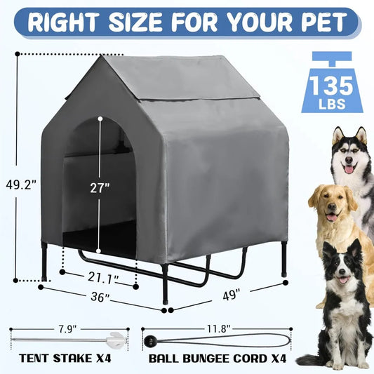 42" Extra Large Outdoor Dog House – Elevated Textilene Bed with Steel Frame for Large & XL Breeds - Bdba PK