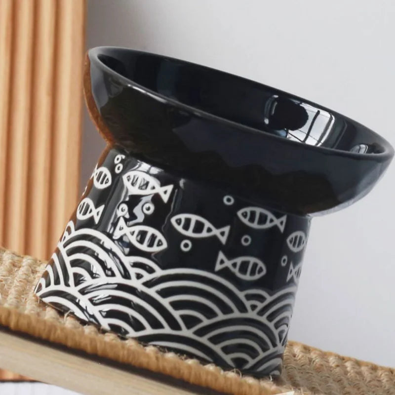 Ceramic Raised Cat Bowl Elevated Neck Protection Ergonomic Durable Cutlery for Food Water Cute Dog Bowl 