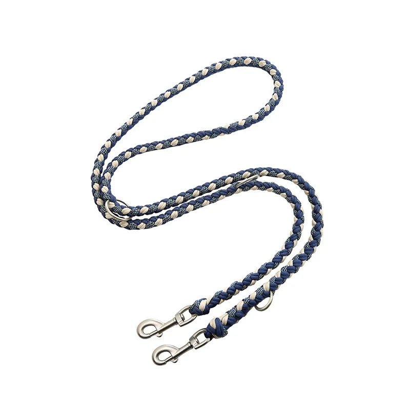 Hand-Knitted Leather Pet Collar Leash Set Multi-Colored Stripe Dog Collar Soft Adjustable Braided Dog Collar with Metal Buckle