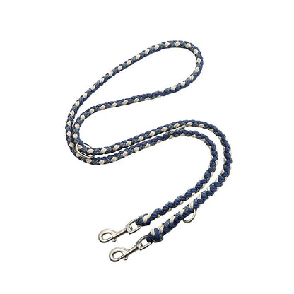 Hand-Knitted Leather Pet Collar Leash Set Multi-Colored Stripe Dog Collar Soft Adjustable Braided Dog Collar with Metal Buckle