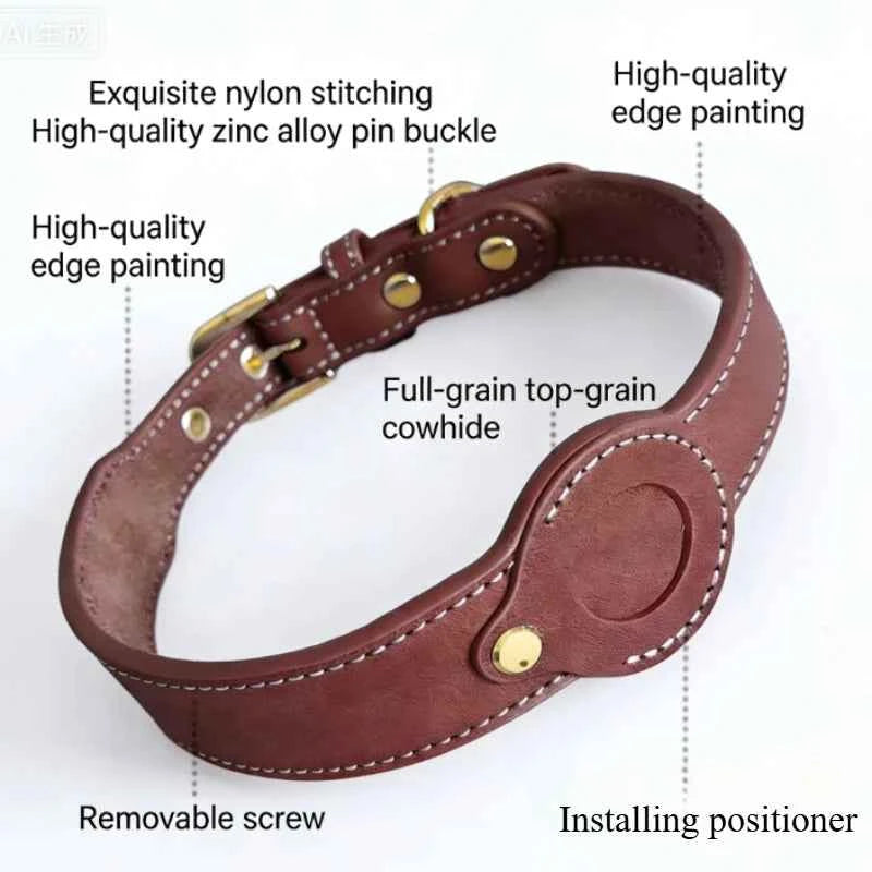 Leather Collar Locator Collar Pet Dog Collar Tracking Full Grain Cowhide Detachable