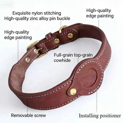 Leather Collar Locator Collar Pet Dog Collar Tracking Full Grain Cowhide Detachable