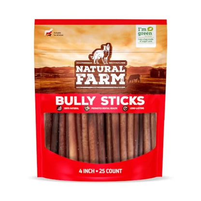 Odor Free Bully Sticks 4 Inch 25 Pack for Small and Medium Dogs - 100% Beef Chews for Pups Non-GMO Grain-Free Fully Digestible