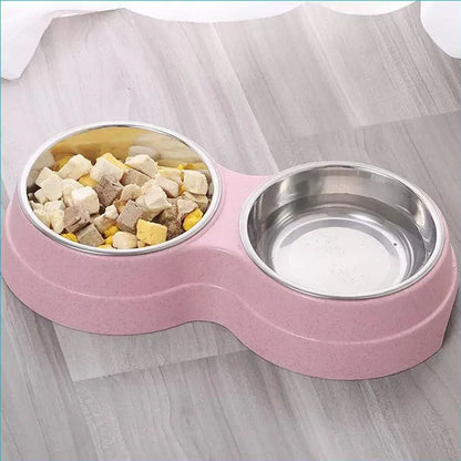 Pet Cat & Dog Dual Bowl - 2-in-1 Food & Water Bowl for Medium Cats, Puppies, Pet Feeding Supplies - Bdba PK