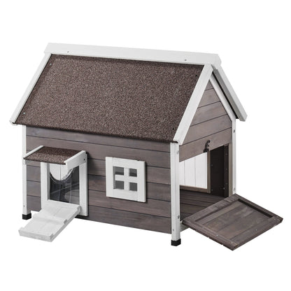 SucceBuy Weatherproof Cedar Outdoor Cat House – Multi-Cat Feral Shelter with Side Door (22"×30"×26") - Bdba PK