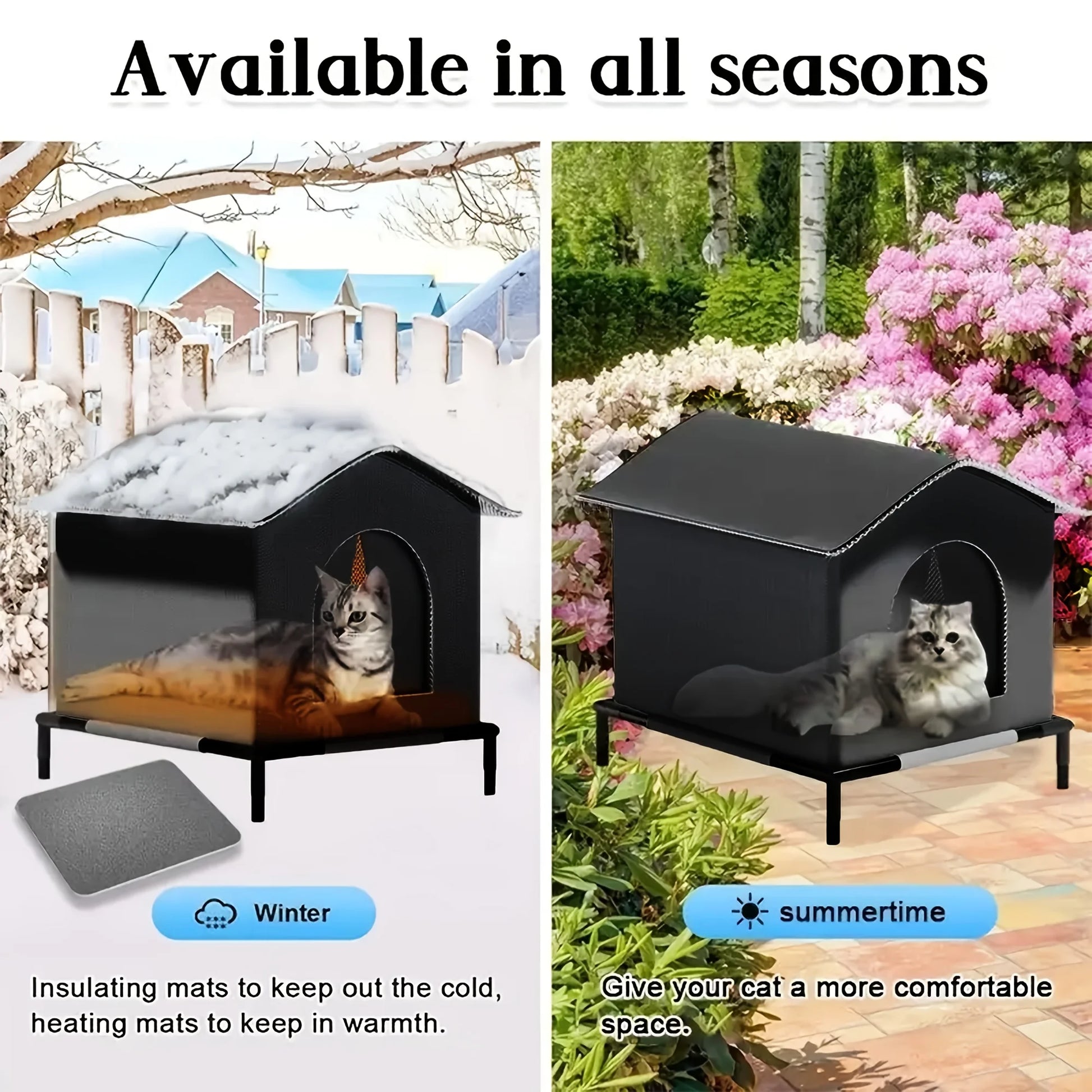 Foil-Insulated Outdoor Cat House with Shelf & Cushion – Waterproof Stray Cat Winter Shelter (33×33×33cm) - Bdba PK