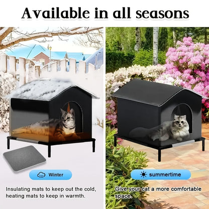 Foil-Insulated Outdoor Cat House with Shelf & Cushion – Waterproof Stray Cat Winter Shelter (33×33×33cm) - Bdba PK