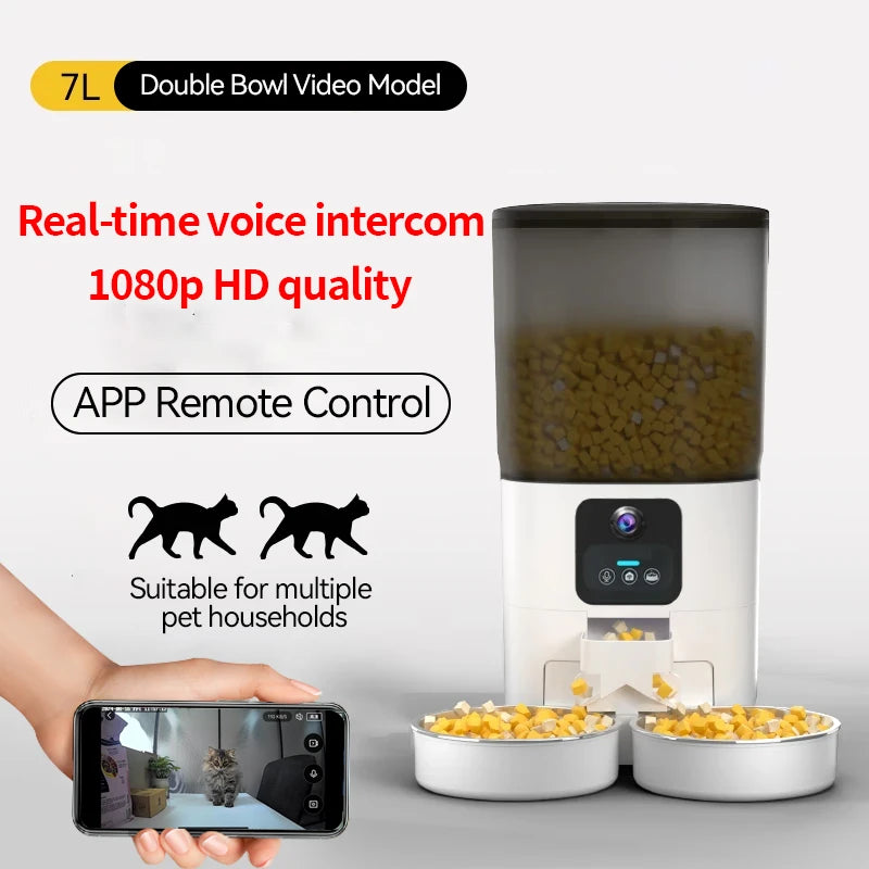 PAPIFEED 7L WiFi Smart Double Bowl Cat & Dog Feeder – Timer Dosing & Optional Video Monitoring (USA) - Bdba PK