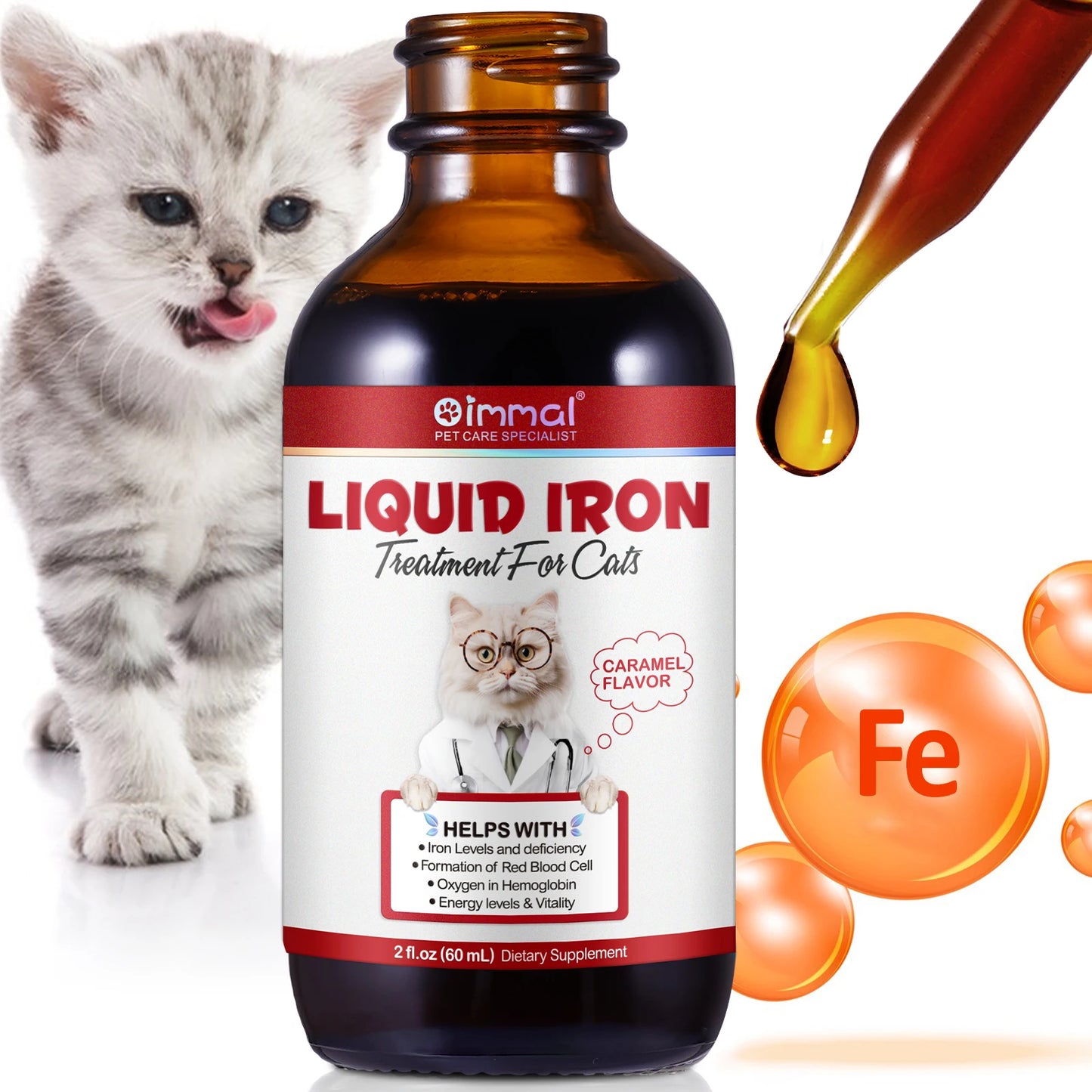 AEVYVKV Liquid Iron Supplement for Cats – Caramel Flavour Treatment for Iron Deficiency & Red Blood Cell Support - Bdba PK