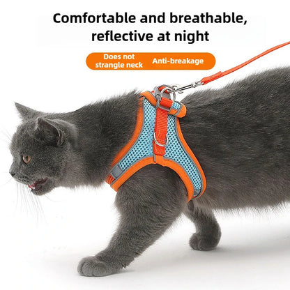 Pet Things Cat Accessories Cute Adjustable Cat Collar and Leash Set for Walking Safe Reflective Soft Comfortable Vest - Bdba PK