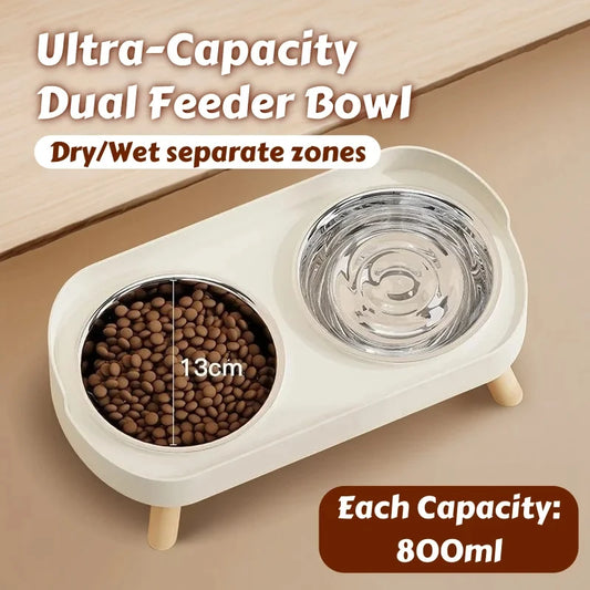 Dopamine Colorful Elevated Pet Feeder: Dual Stainless Steel Bowls with Neck Support - Fashion Food & Water Station for Pets