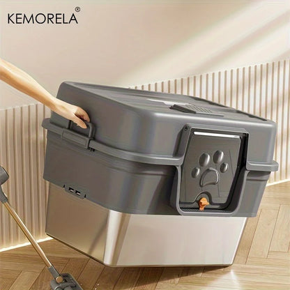 XL Enclosed Cat Litter Box with Stainless Steel Base, Odor Control & Anti-Splash, Easy Clean Removable Top for Large Breed Cats