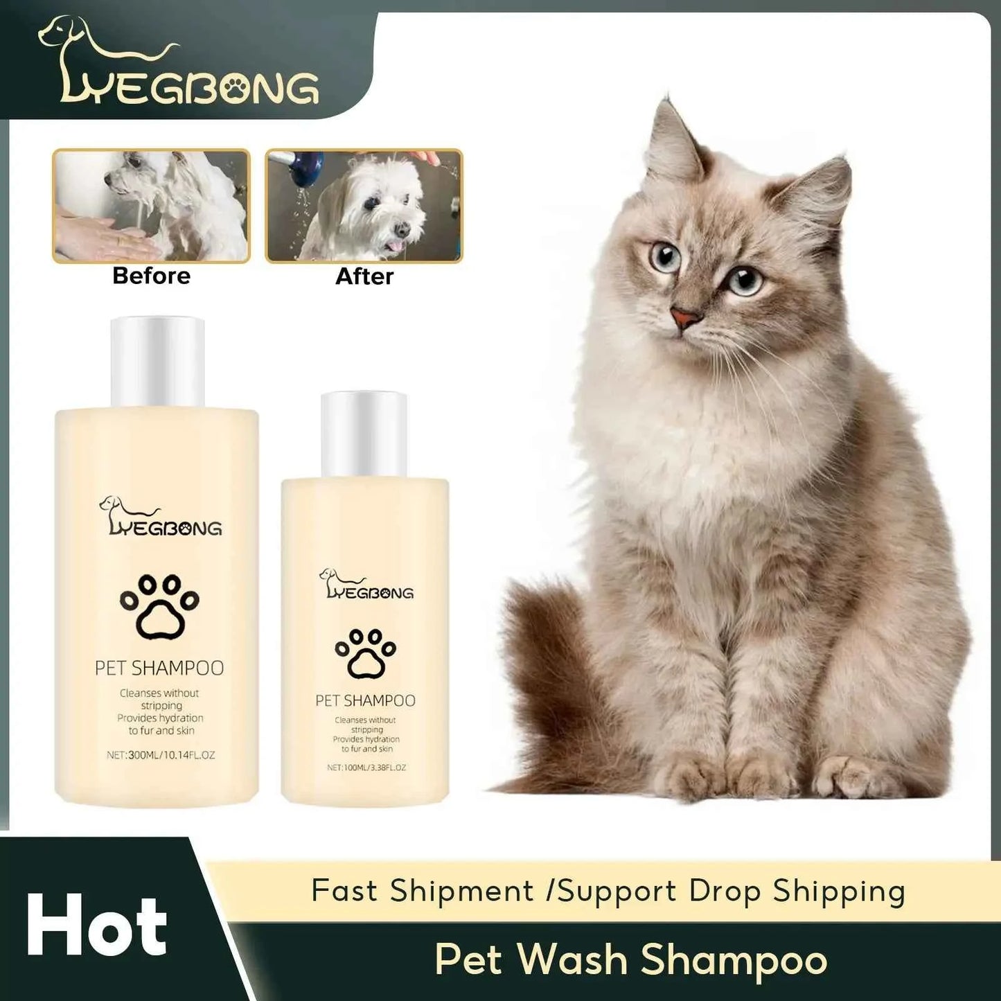 Pet Shampoo Cats and Dogs Gentle Cleansing Natural Formula Smooth Non Tangling Fur Fragrance Moisturizing Pet Grooming Supplies