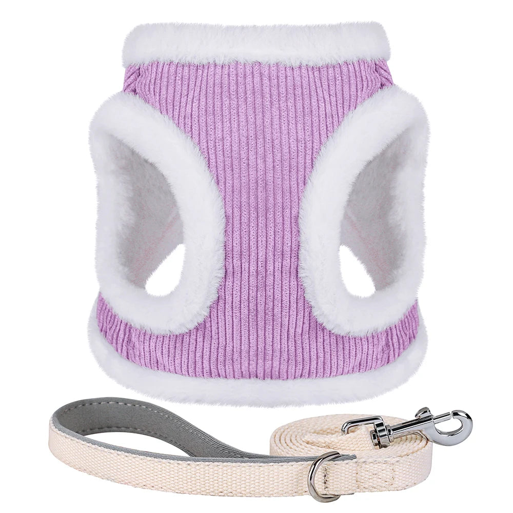Warm Winter Dog Harness and Leash Set Soft Fur Cat Dog Vest Harness For Small Medium Dogs Cats Chihuahua French Bulldog