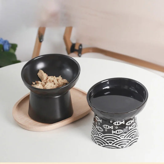 Ceramic Raised Cat Bowl Elevated Neck Protection Ergonomic Durable Cutlery for Food Water Cute Dog Bowl - Bdba PK