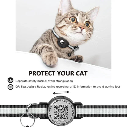 GPS Cat Collar with AirTag Holder, QR ID Tag & Bell – Reflective Anti-Lost Tracker Collar (Pink, Purple, Blue) - Bdba PK