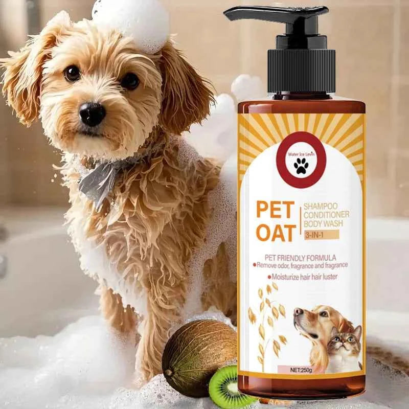 Pet shampoo; cleans fur, removes odors, makes fur soft and not dry, has a long-lasting fragrance, specially designed for pets, suitable for bathing dogs and cats