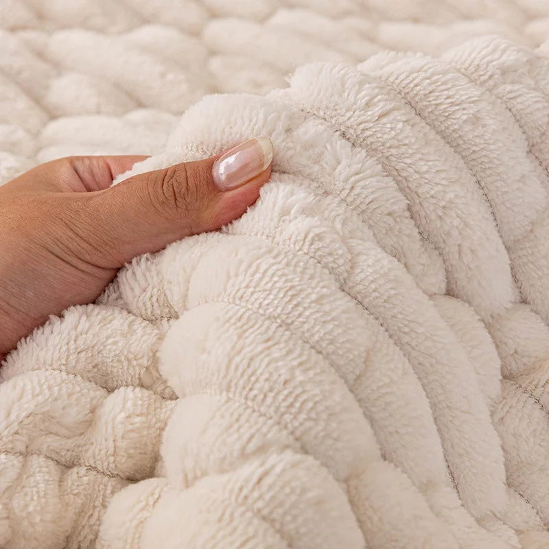 Winter Thick Flannel Sofa Cushion Grid Plush Seat Cover Warm Soft Fluffy Chaise Lounge Mat Couch Protector Living Room