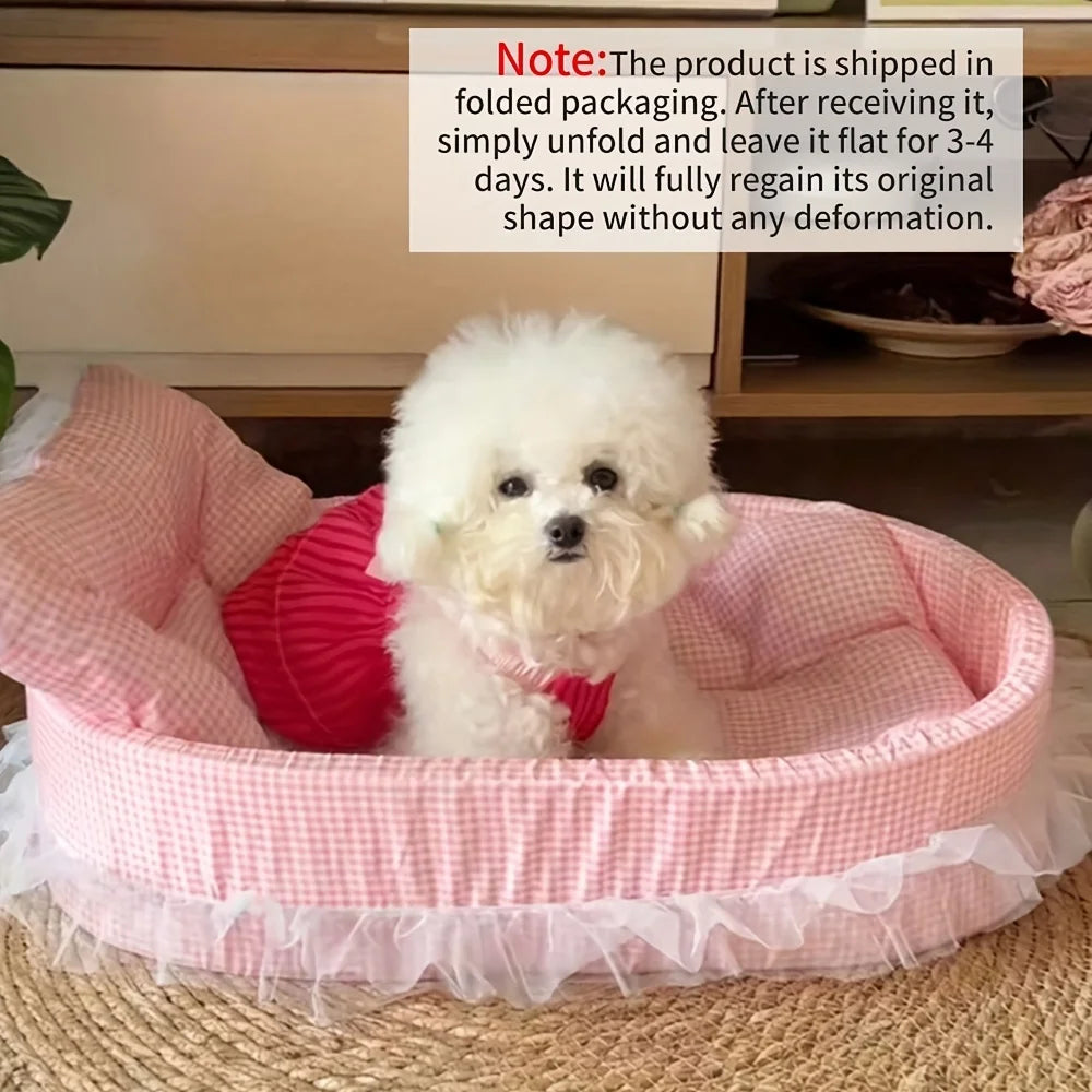 Lace-Trimmed Princess Pet Bed – Soft Oval Plush Winter Bed for Small Dogs & Cats - Bdba PK