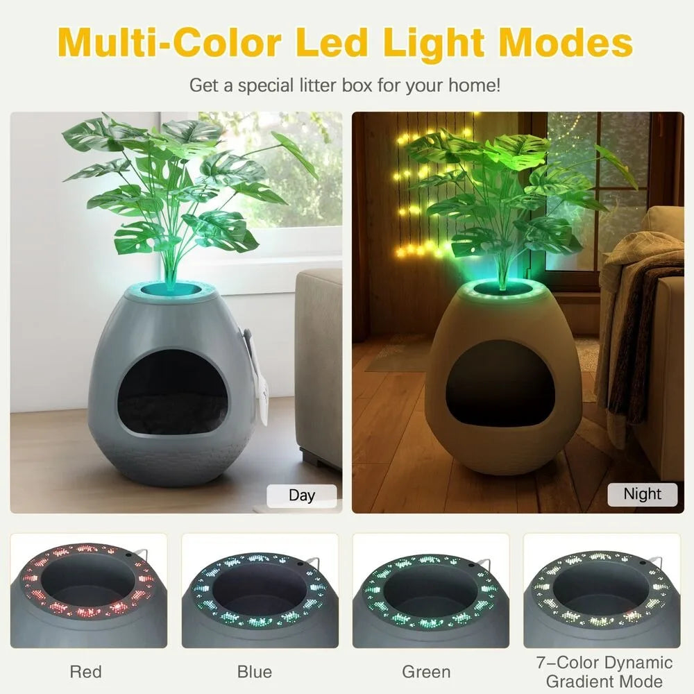 Egg-Shaped Smart Cat Litter Box with Odor Removal System Semi-Enclosed