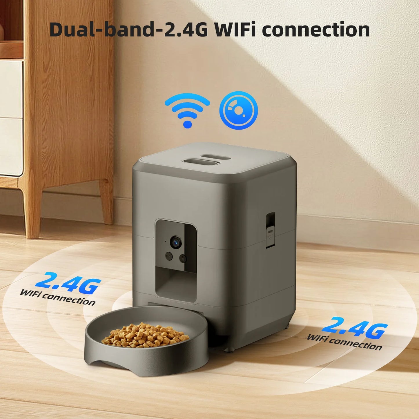 2L Automatic Pet Feeder Cat Smart Pet Feeder Wi-Fi & Camera Controlled feeder Dog & Cat Food Dispenser Remote App (No 5V 2A plug - Bdba PK