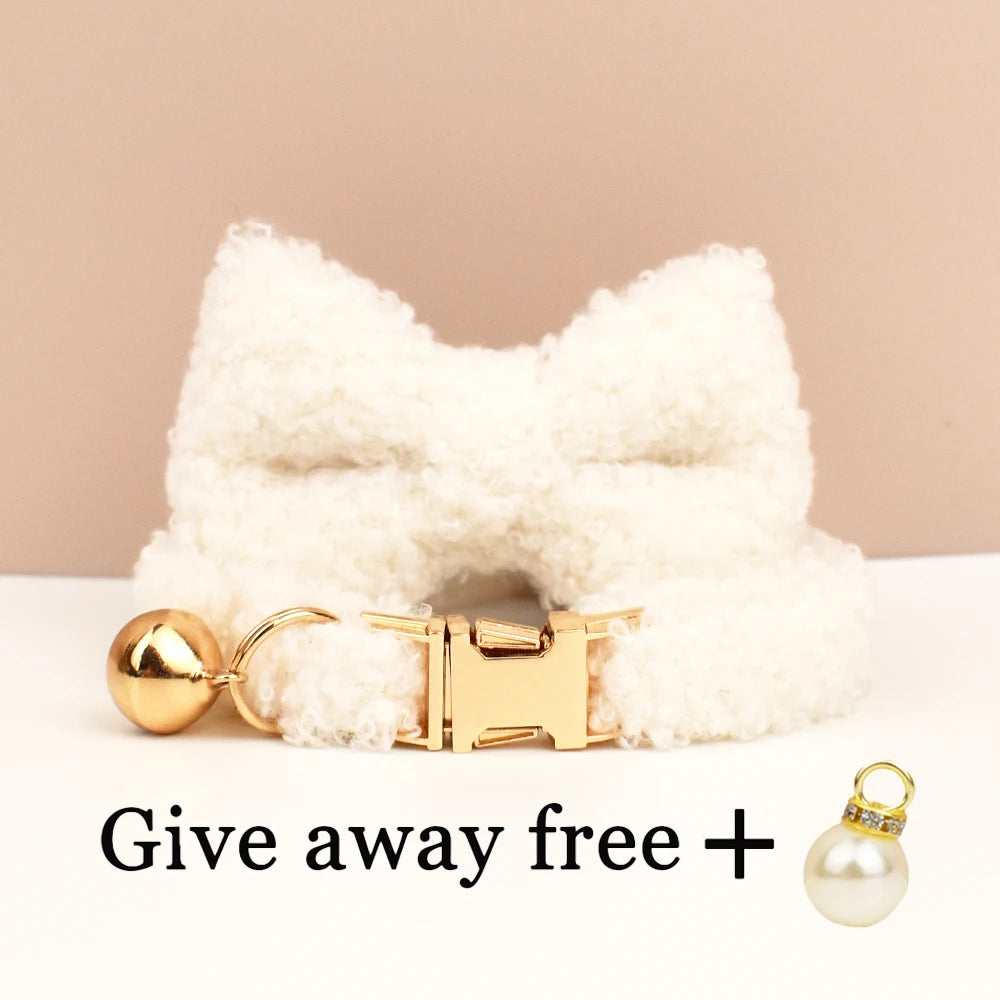 Autumn and winter Teddy fur cat collar bell accessories Kitten neck accessories can be customized laser lettering - Bdba PK