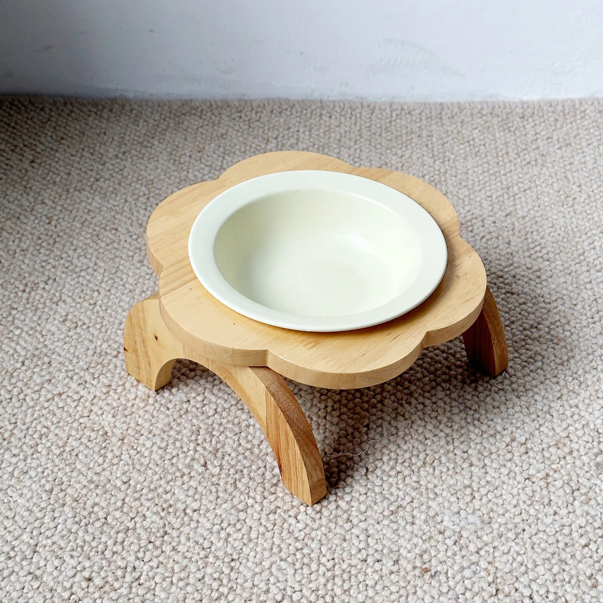 Pet Ceramic Bowl/Stainless Steel Bowl and Wooden Bowl Stand Set, Cat Bowl with Slightly Tilted Stand, Cat and Dog Supplies