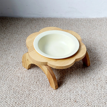 Pet Ceramic Bowl/Stainless Steel Bowl and Wooden Bowl Stand Set, Cat Bowl with Slightly Tilted Stand, Cat and Dog Supplies